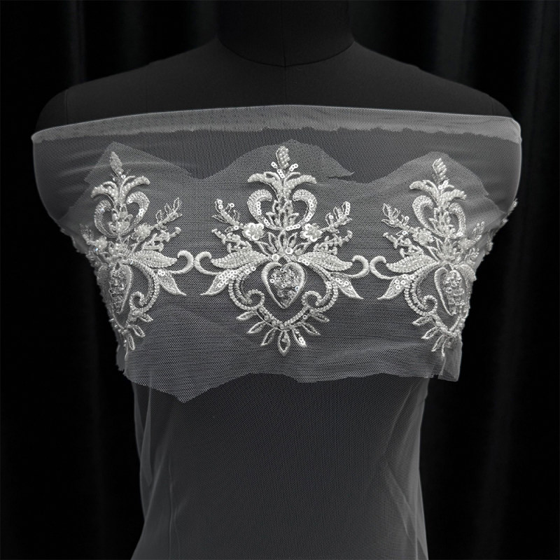 GCW-JY29-JT50296ZAP Beaded Heart Motif Lace Trim for Bridal Wedding Dresses